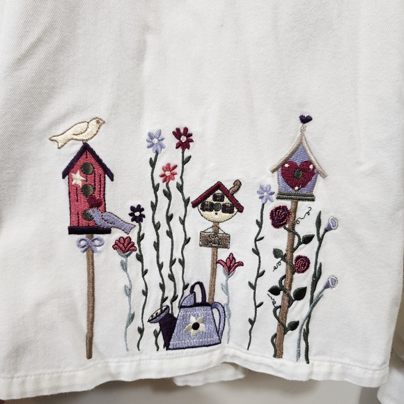 Vintage Christopher & Banks embroidered cat & birds button front shirt jacket XL - Picture 5 of 9